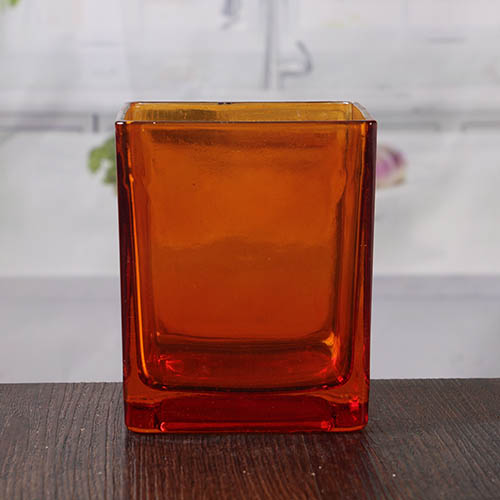 Naranja vasos de cristal grandes titulares de vidrio al por mayor candelabro cuadrado a la venta