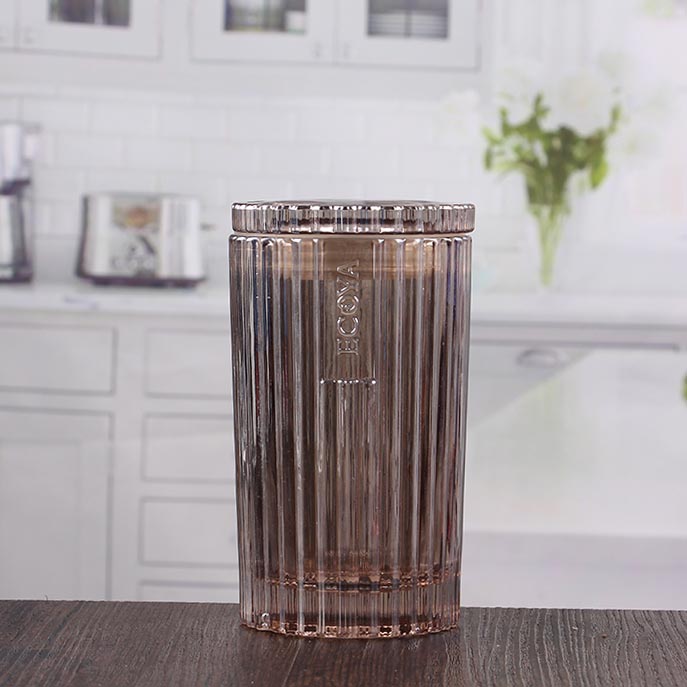 Wholesale 6 inch striped decorating candle jars grey candle holders with lid