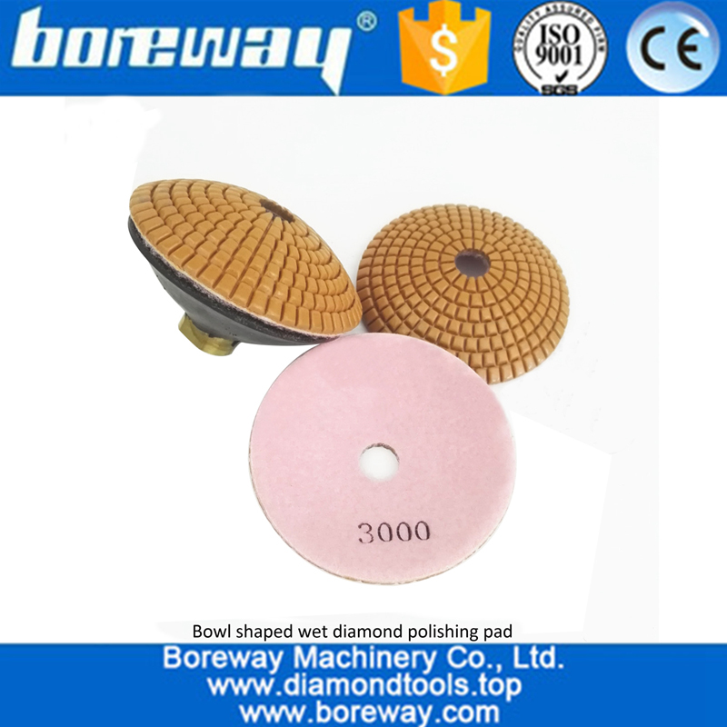 4inch #3000 convex wet diamond polishing pads with backer 100MM bowl shaped sanding disc for stone granite marble tile