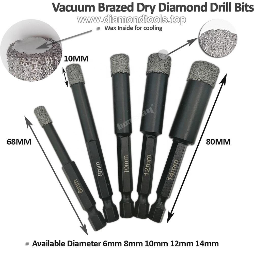 6mm-14mm Vacuum Brazed Dry drilling core bits with quick-fit shank diamond core drill bits drilling stone granite marble