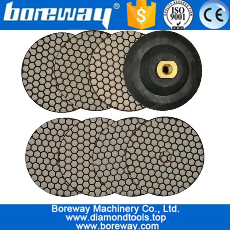 7Pcs/set 5inch 125mm Dry Diamond polishing pads with a M14 rubber backer for stone marble granite polishing