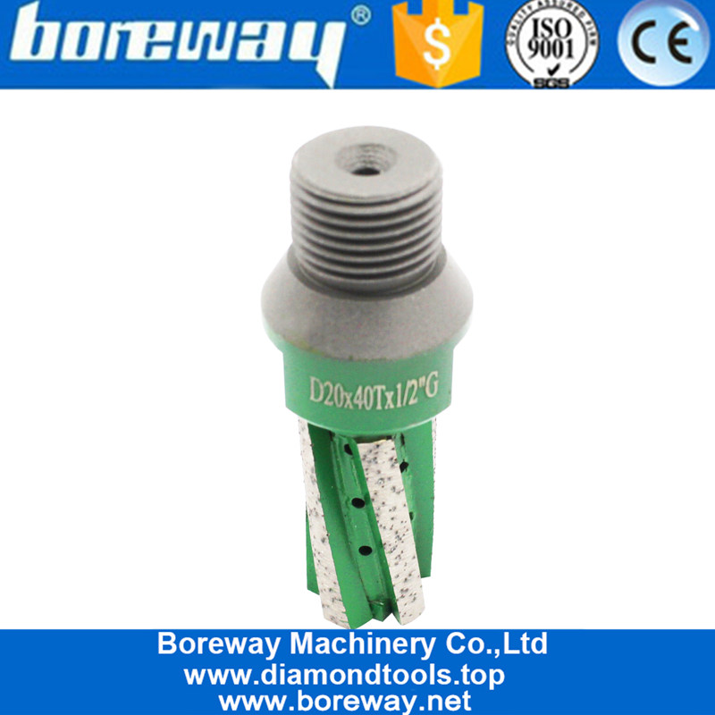 D20*40T*1/2"G Diamond Finger Drill CNC Router Bit With Bottom Segment For Slab Sink Hole Counter