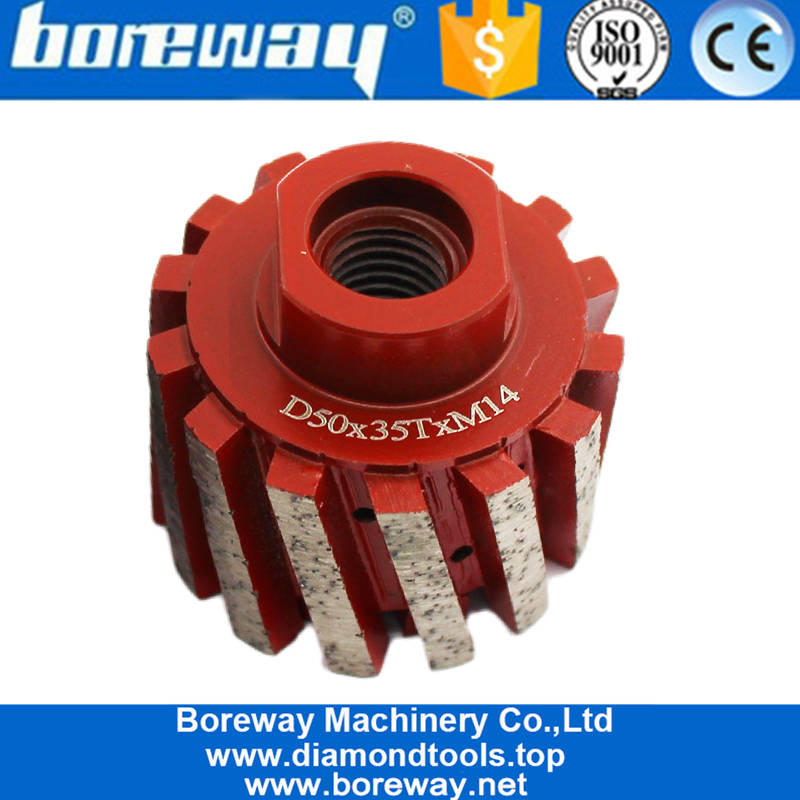 ग्रेनाइट संगमरमर सिंक के लिए तल के साथ डी 50 * 35 टी * एम 14 सेगमेंटेड शून्य सहनशीलता ड्रम व्हील मोटे पीसने वाला पहिया