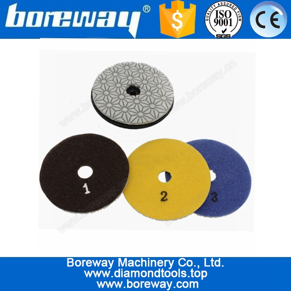 आपूर्ति 4 "तीन चरण ग्रेनाइट लचीले डायमंड ड्राई पॉलिशिंग पैड, 3 चरण संगमरमर डायमंड पॉलिशिंग पैड