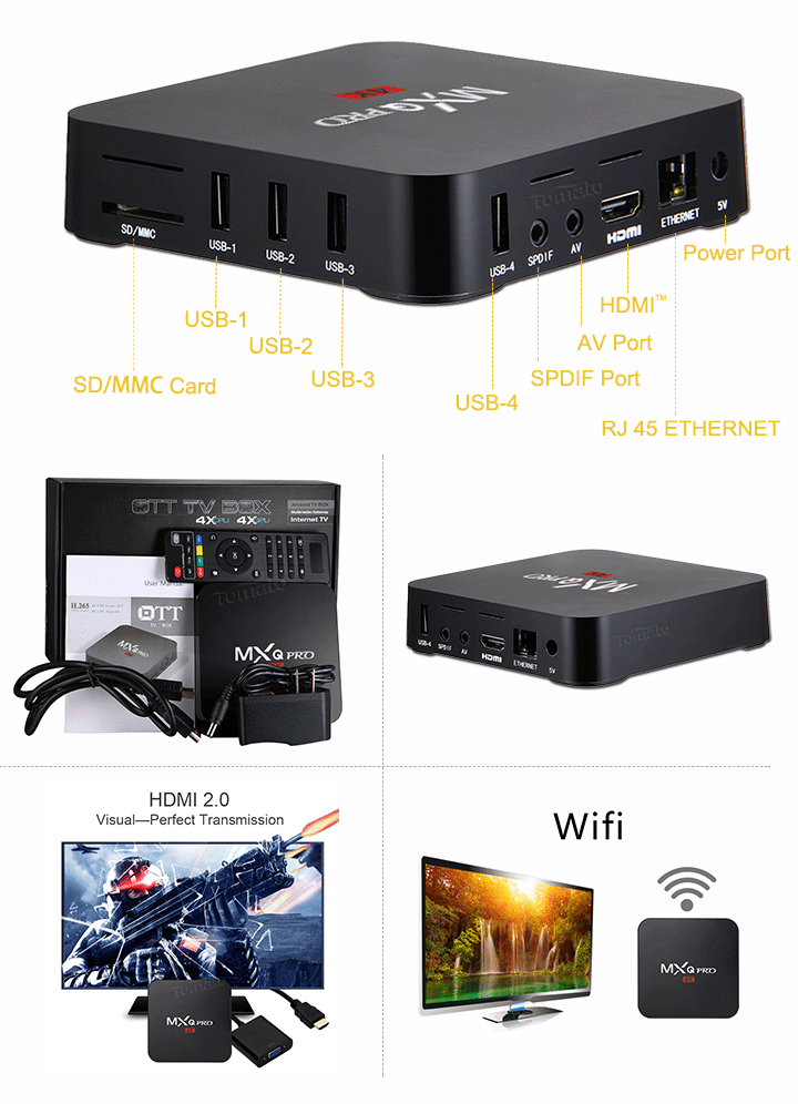 Android 5.1 Amlogic S905 Quad Core Full HD Media Player 1080p Android TV Box Kodi16.0 Quad Core Box MXQ Pro