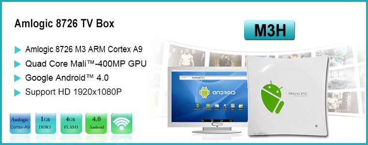 Google Tv Box HDMI 1.4 up to 1080p support Multi–Language Android 4.0 tv box M3H