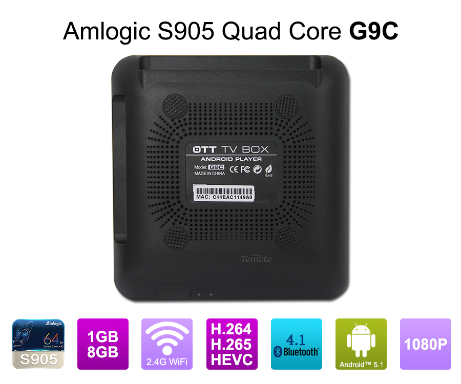 2016最新型号电视盒S905 Quad Core 4K Android 5.1电视盒支持H.265 G9C流电视盒