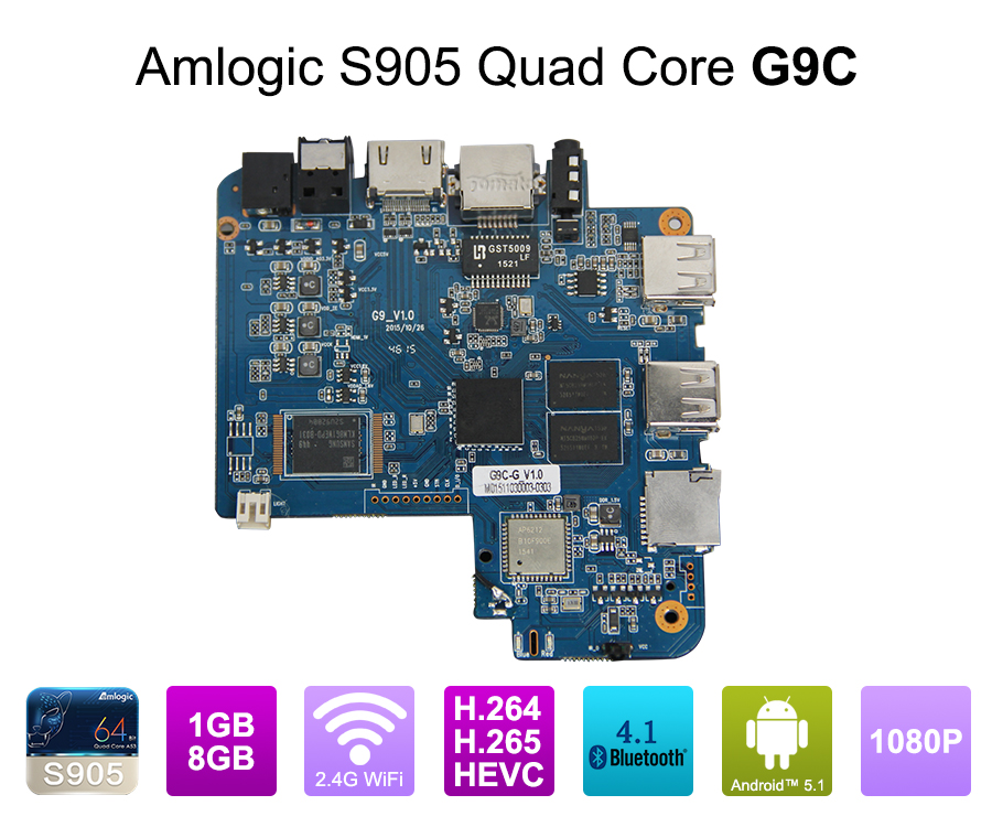 2016最新型号电视盒S905 Quad Core 4K Android 5.1电视盒支持H.265 G9C流电视盒