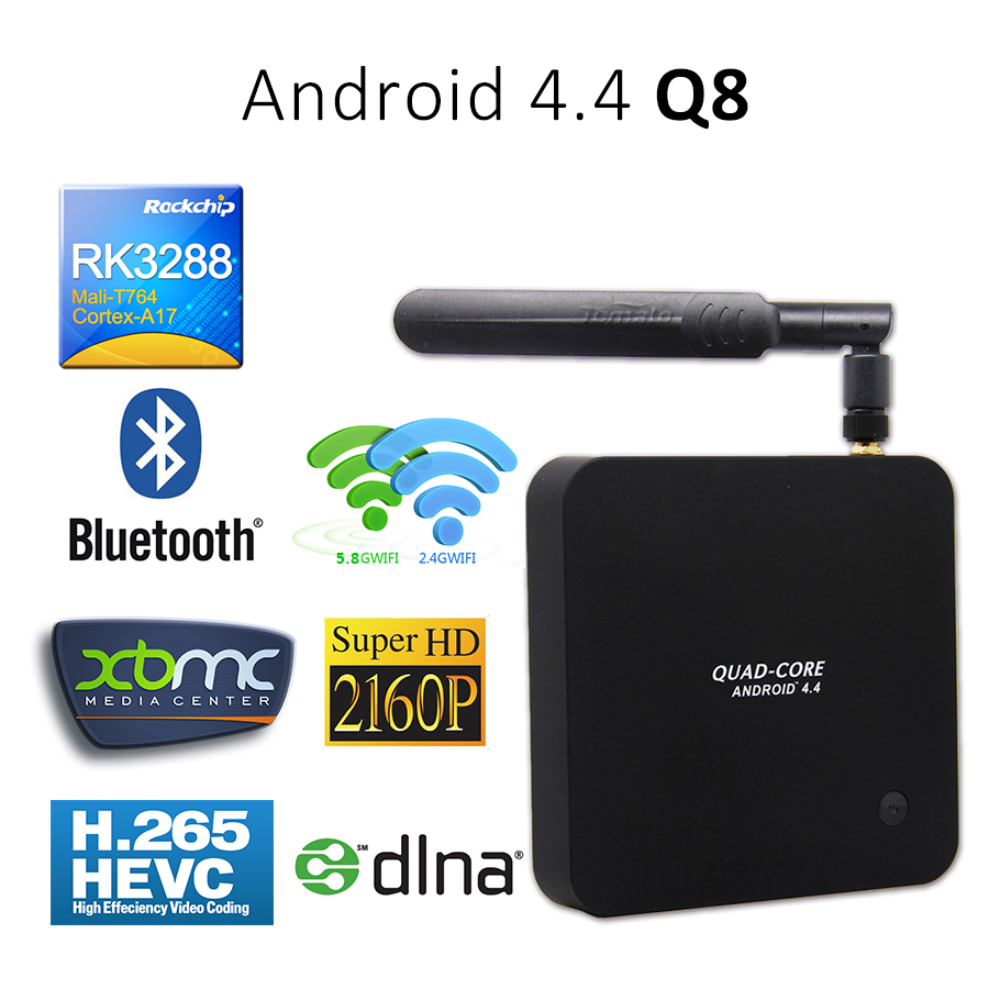 เครื่องเล่นสื่อ 4K Rockchip 3288 quad-core Android 4.4 TV Box
