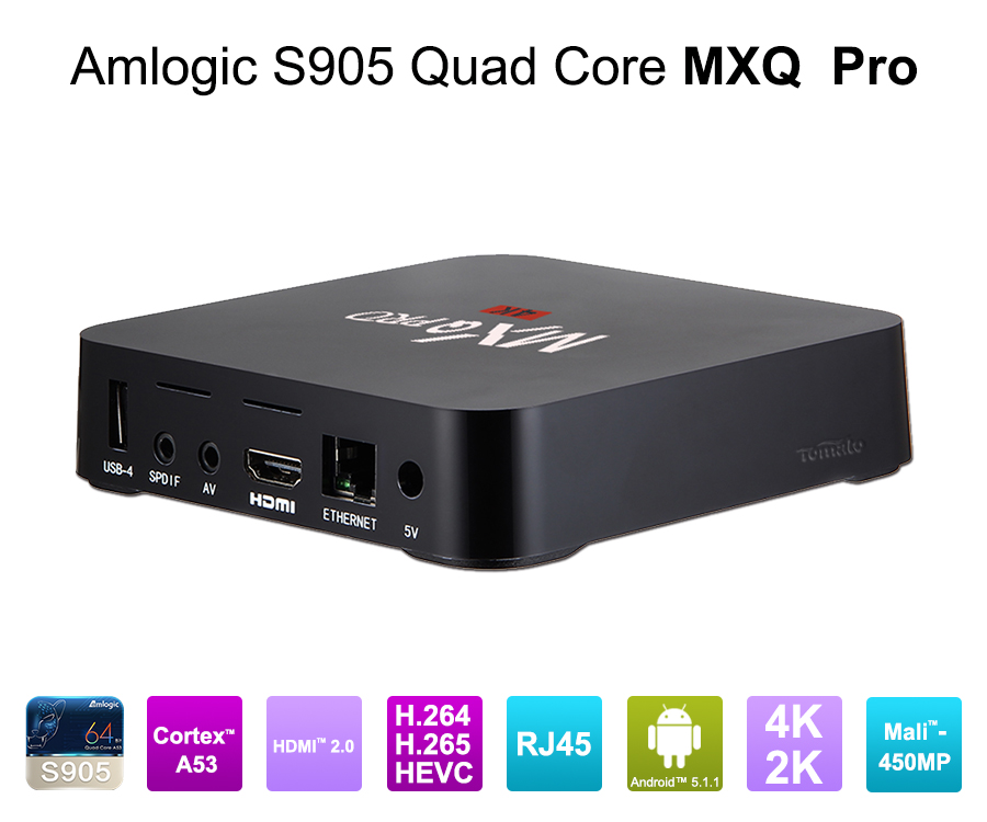 Android 5.1 AMLOGIC S905 Quad Core Full Full HD Media Player 1080p Android TV Box Kodi16.0 Quad Core Box Mxq Pro