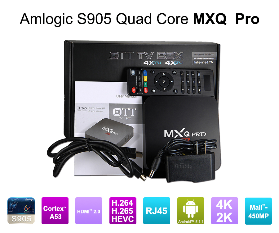 Android 5.1 AMLOGIC S905 Quad Core Full Full HD Media Player 1080p Android TV Box Kodi16.0 Quad Core Box Mxq Pro