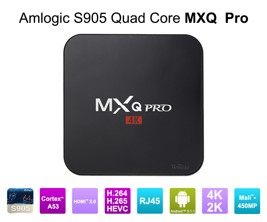 Android 5.1 LOLIPOP OS Amlogic S905 TV Box Quad Core 4K2K 1G8G Media Player KODI16.1 Quad Core TV Box MXQ Pro