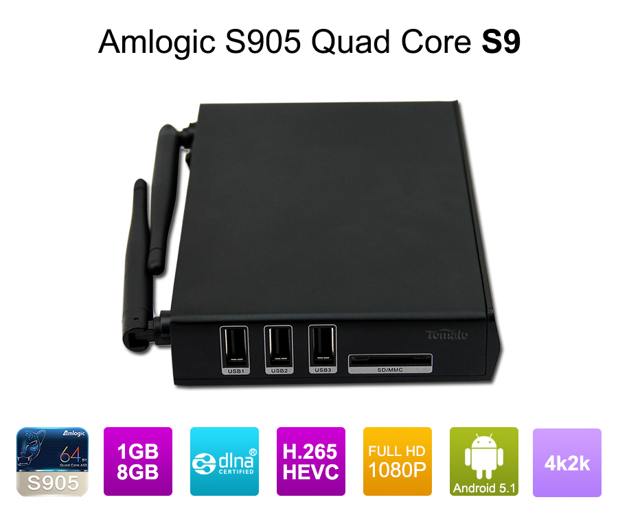 Android 5.1 Quad Core Cortex A53 Amlogic S905 Lollipop TV Box S9 TV Smart TV