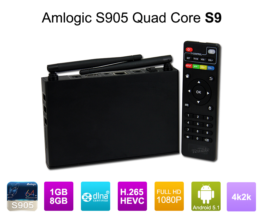 Android 5.1 Quad Core Cortex A53 Amlogic S905 Lollipop TV Box S9 TV Smart TV
