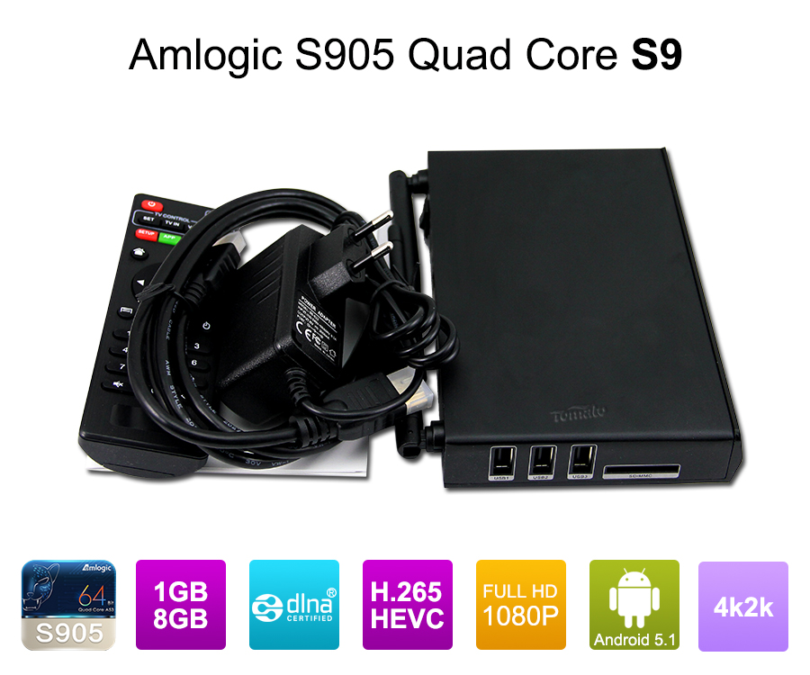 Android 5.1 Quad Core Cortex A53 Amlogic S905 Lollipop TV Box S9 TV Smart TV