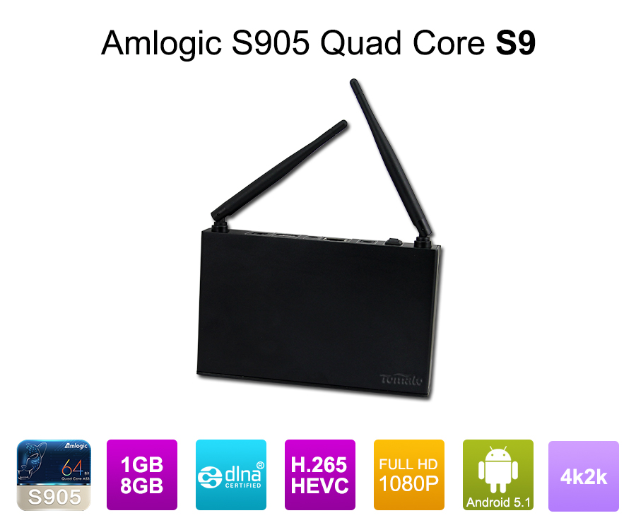 Android 5.1 Quad Core Cortex A53 Amlogic S905 Lollipop TV Box S9 TV Smart TV