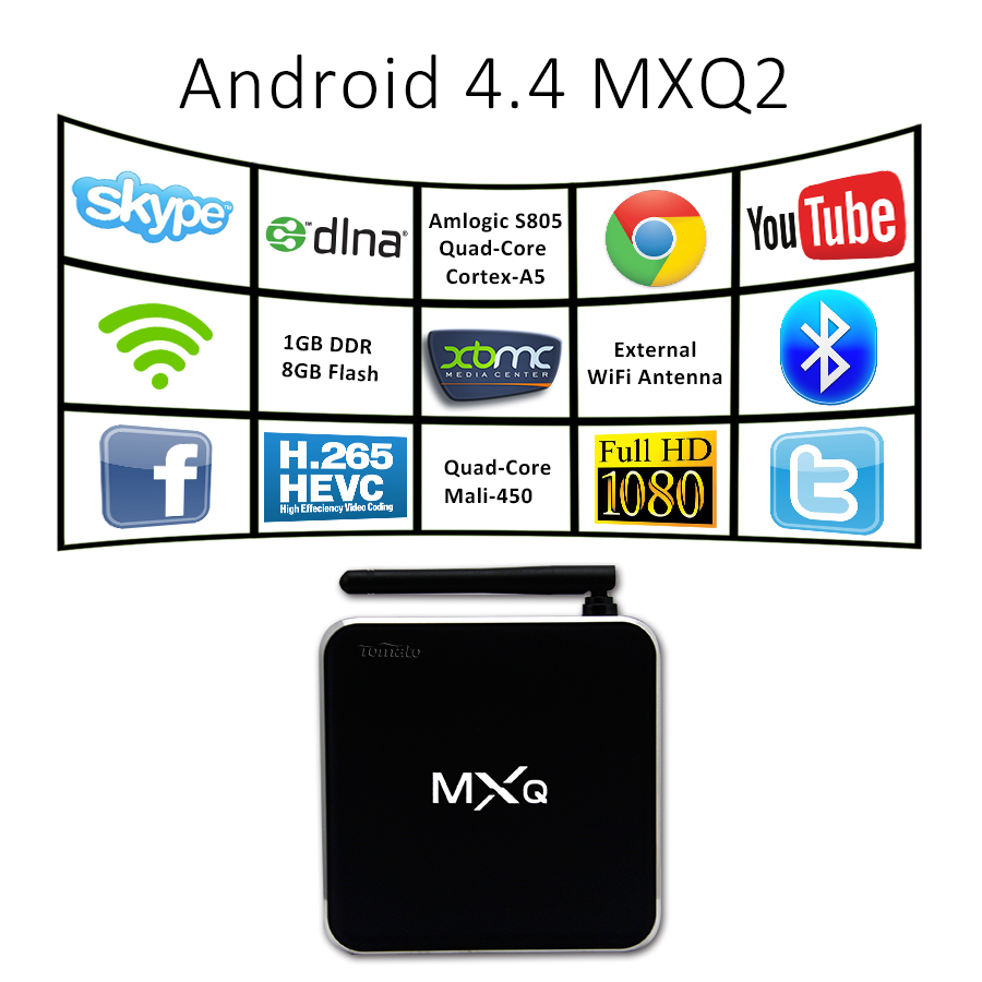Android TV Box Aluminum Alloy Casing XBMC H.265 decoding MXQ2 Android 4.4 TV Box MXQ2