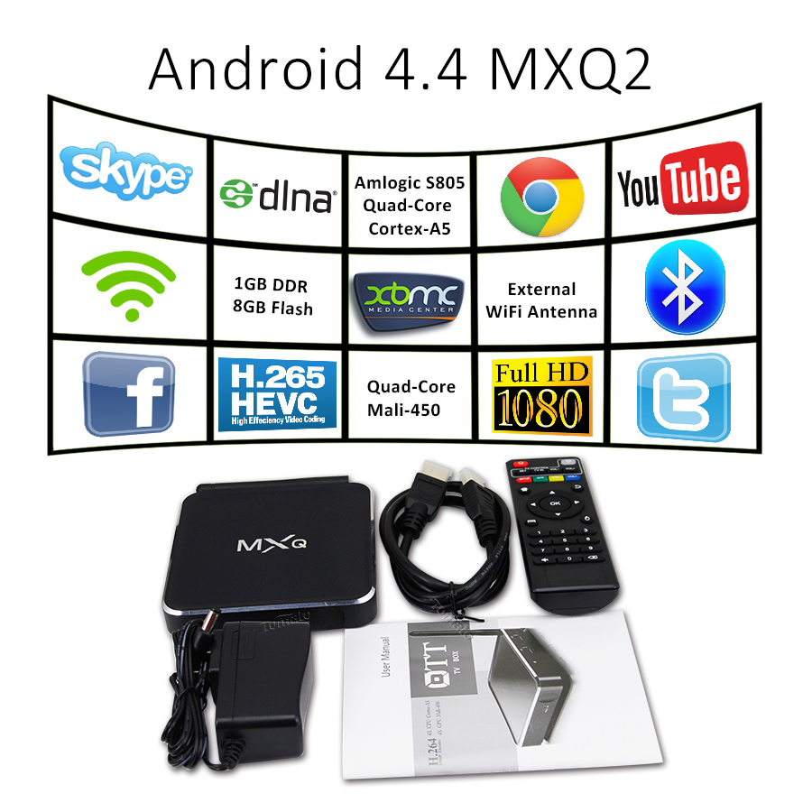 Android TV Box Aluminum Alloy Casing XBMC H.265 decoding MXQ2 Android 4.4 TV Box MXQ2