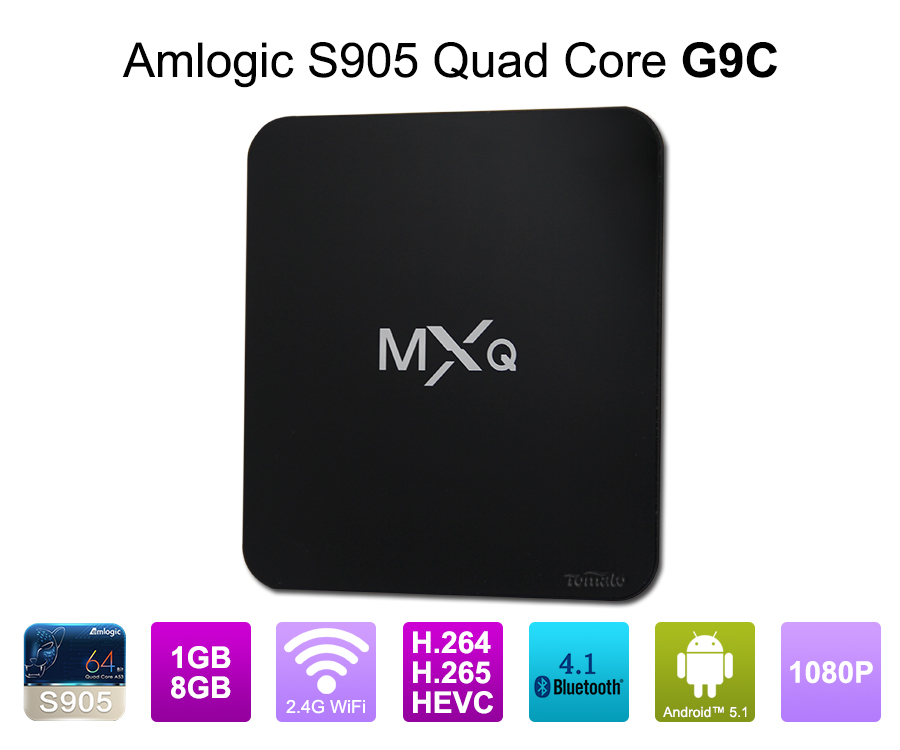 Android电视盒Quad Core S905芯片组1G RAM 8G ROM ANDROID 5.1 AMLOGIC S905四核64位Cortex-A53最高2.0GHz G9C