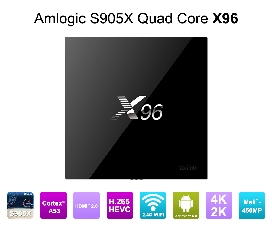 Amlogic più recente S905X TV Box Android 6.0 OS AMLOGIC S905X TV Box Quad Core Ott TV Box VP9 H.265 Smart TV Box x96