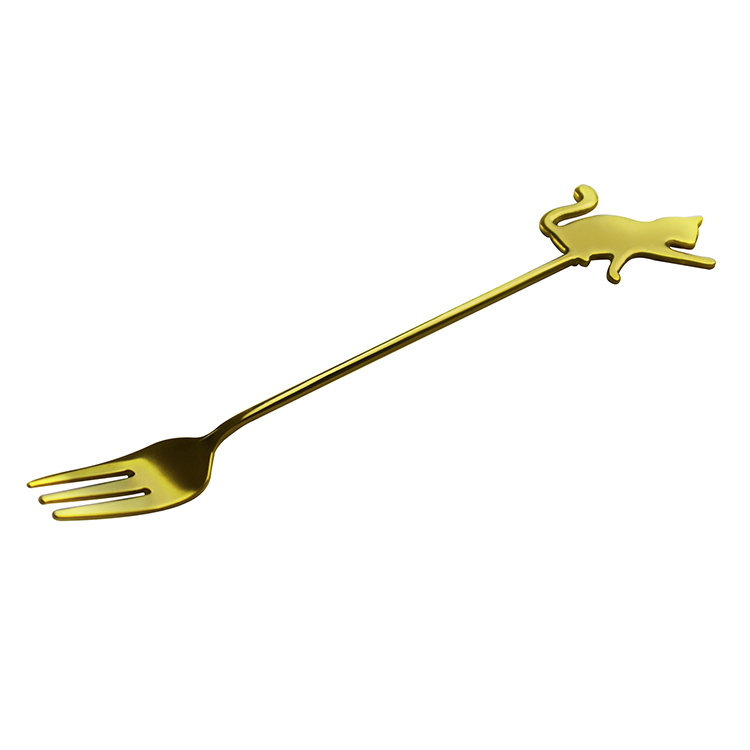Cat Shape Stainless Steel Dessert Golden Fork