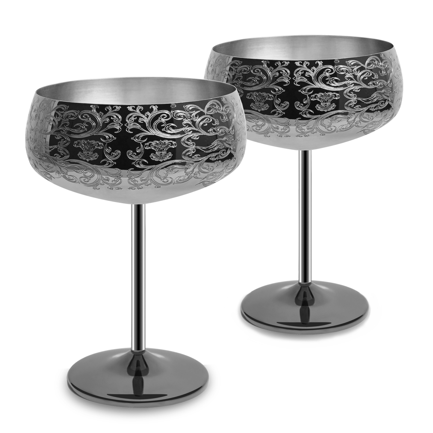 Etching Patern With Black Plated Finishing Martini Cocktail Glass