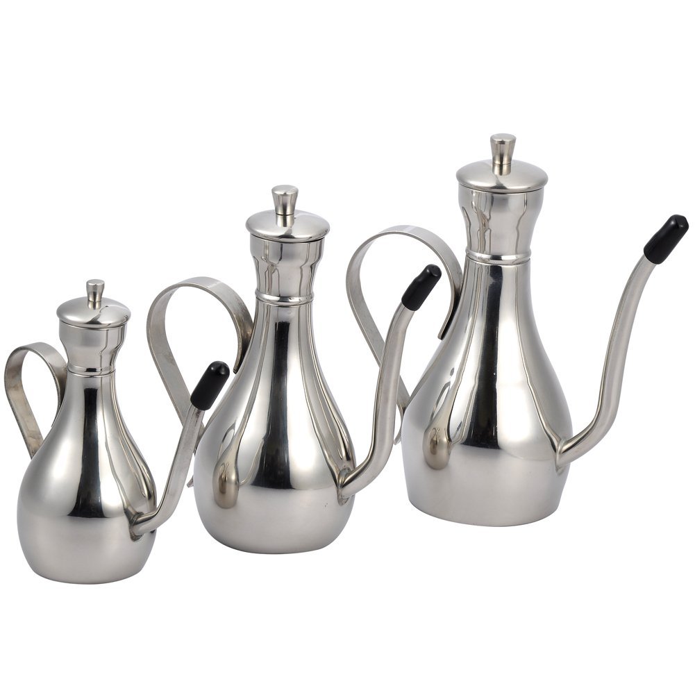 Stainless Steel Oil Can, Olive Oil Can Dispenser with Handle and Lid, Soy Sauce Bottle, Vinegar Dispenser, Dripfree Spout