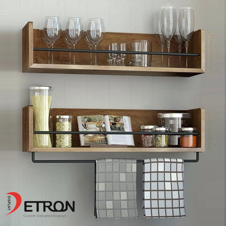 Customized 2 tiers wall mount kitchen display shelves for spices or cup