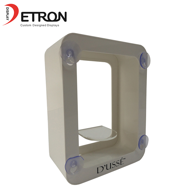 Customized screen printing logo suction cup wall mount acrylic wine bottle display stand