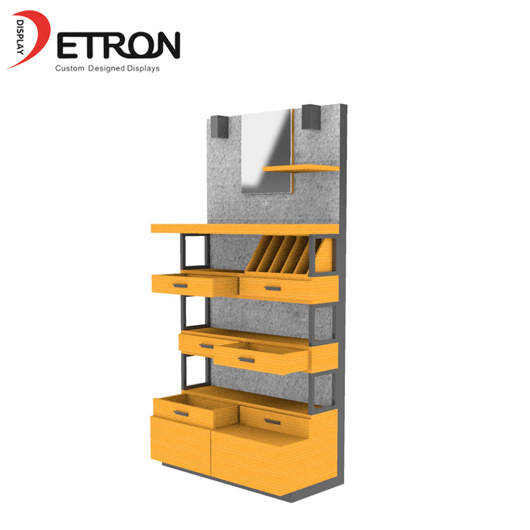Dispositivo de exibição de gaveta de madeira para piso de ripas de metal durável para loja