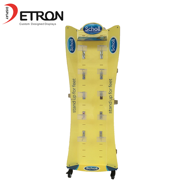 Heißer Verkauf kundengebundener AcrylBodenhaken-Präsentationsständer mit Rad