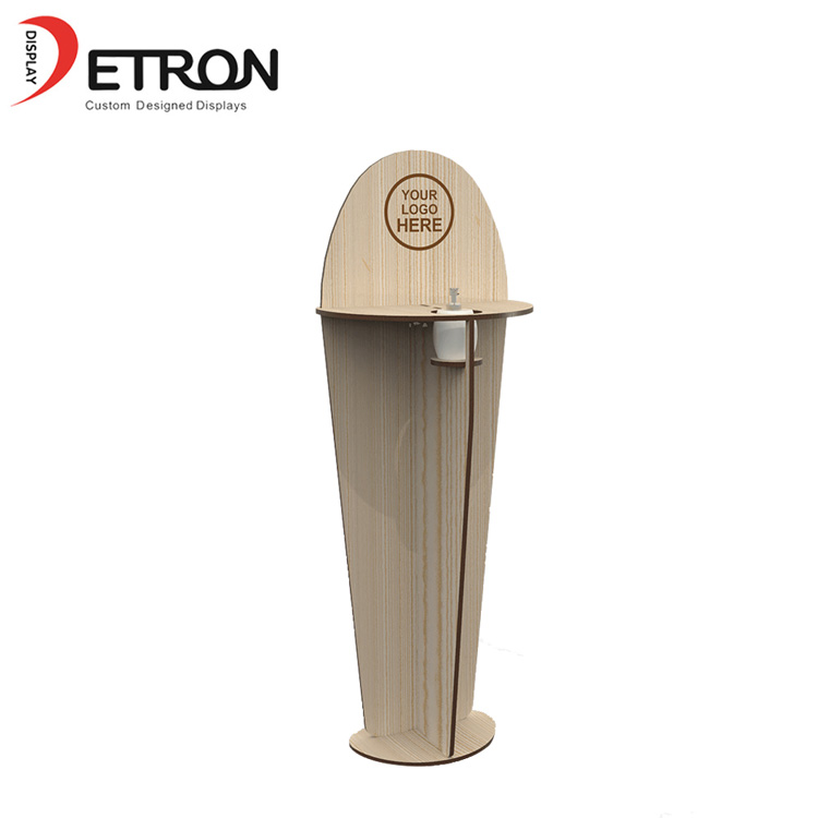 Estantes de exhibición de suelo de madera con logotipo personalizado OEM para desinfectante de manos