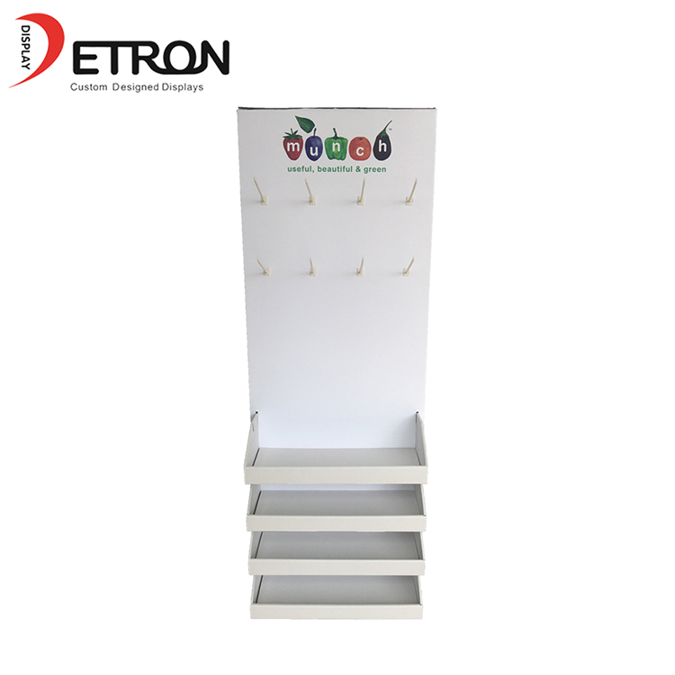 Retail shop customized cardboard floor hook hanging display stand