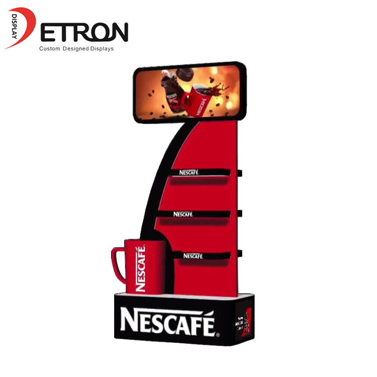 Supermarket OEM μάρκα 3 επίπεδα ξύλινα ράφια εμφάνιση δαπέδων καφέ