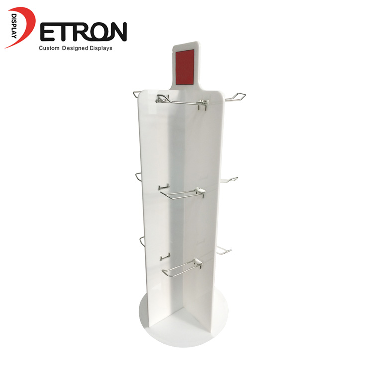 Supermarket OEM white acrylic rotating display stand with hook for toy