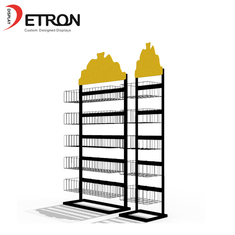 スーパーマーケットは製品のための金属の床のワイヤーバスケットの表示据え付け品をカスタマイズしました