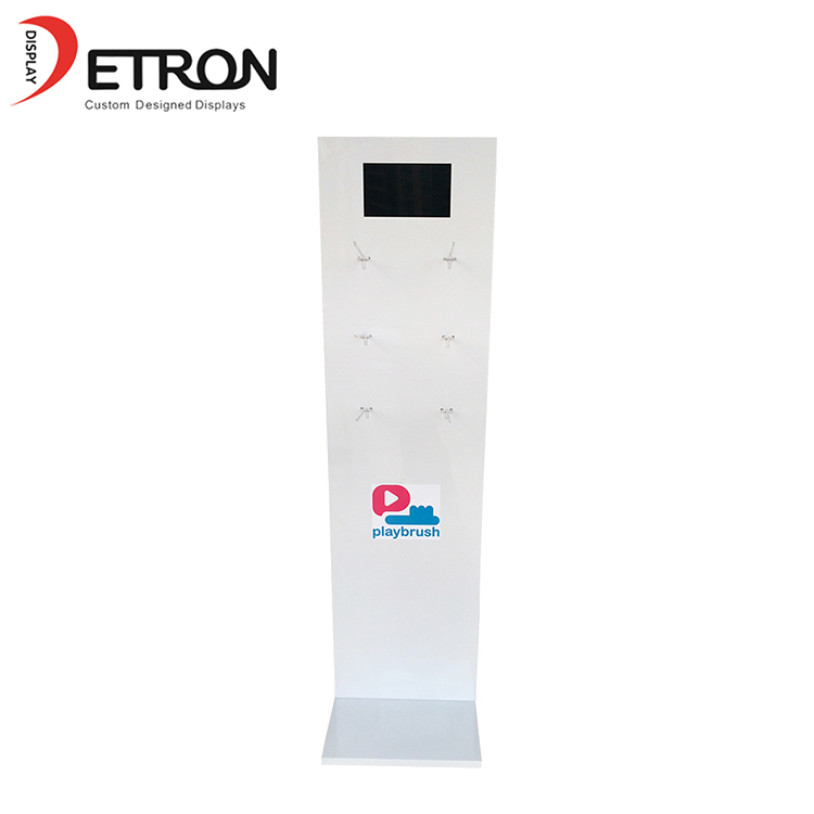 Supermarket customized metal hook flooring brush lcd display stand