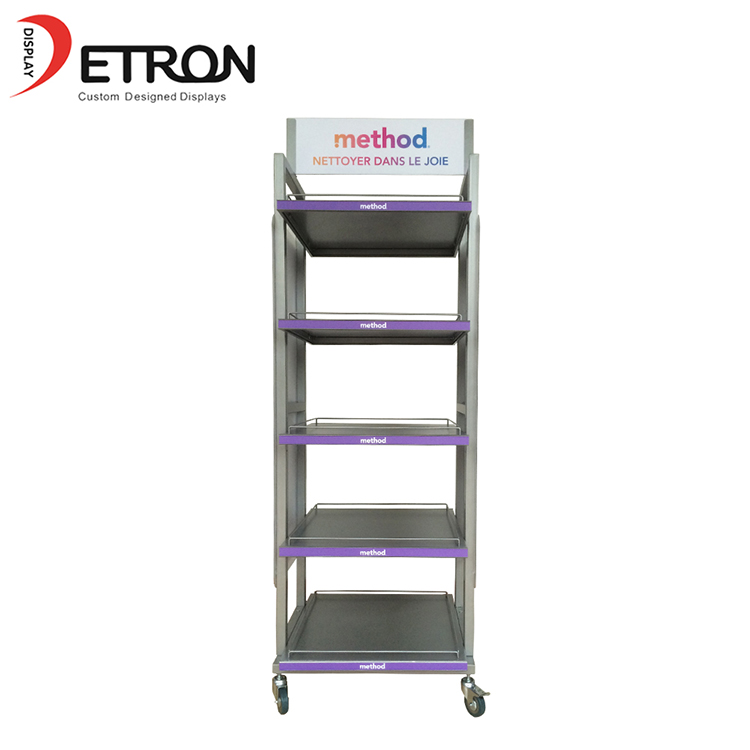 Zhongshan supplier OEM metal movable shop supermarket display rack with wheel