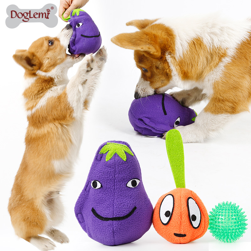 3-in-1 eggplant set, radish, slow food, bite-resistant TPR sniffing toy, IQ educational dog toy