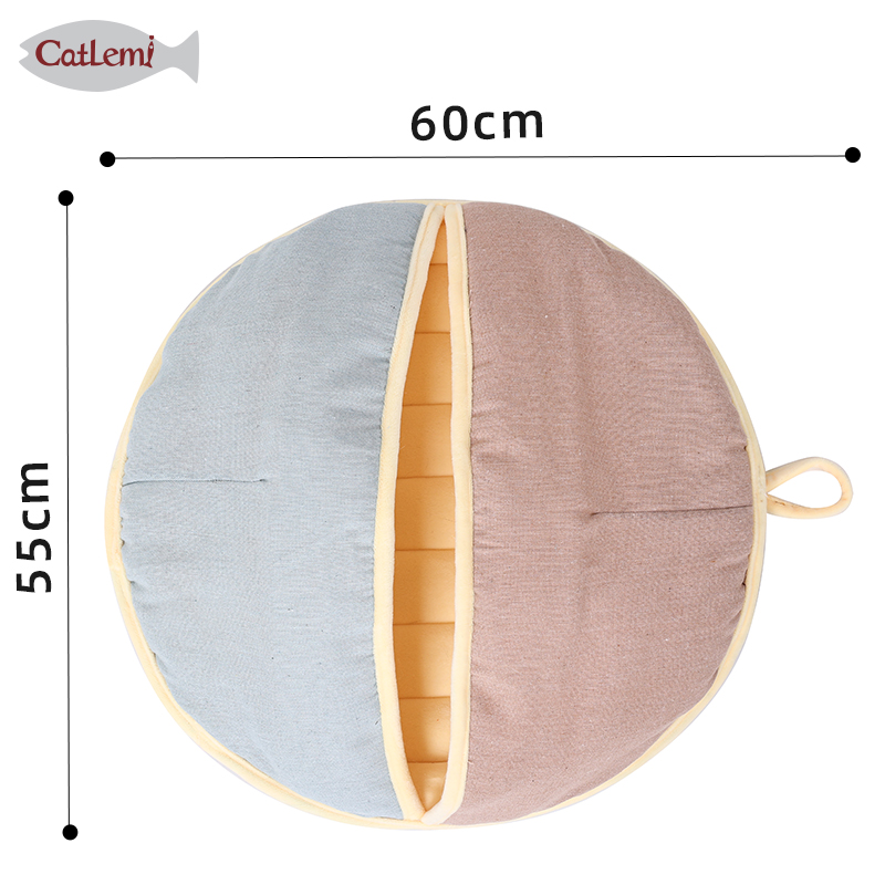 Designer Moon Fan Cozy Cat Cave Ombre Color Linen Nature Cat Sleeping Bed for Winter