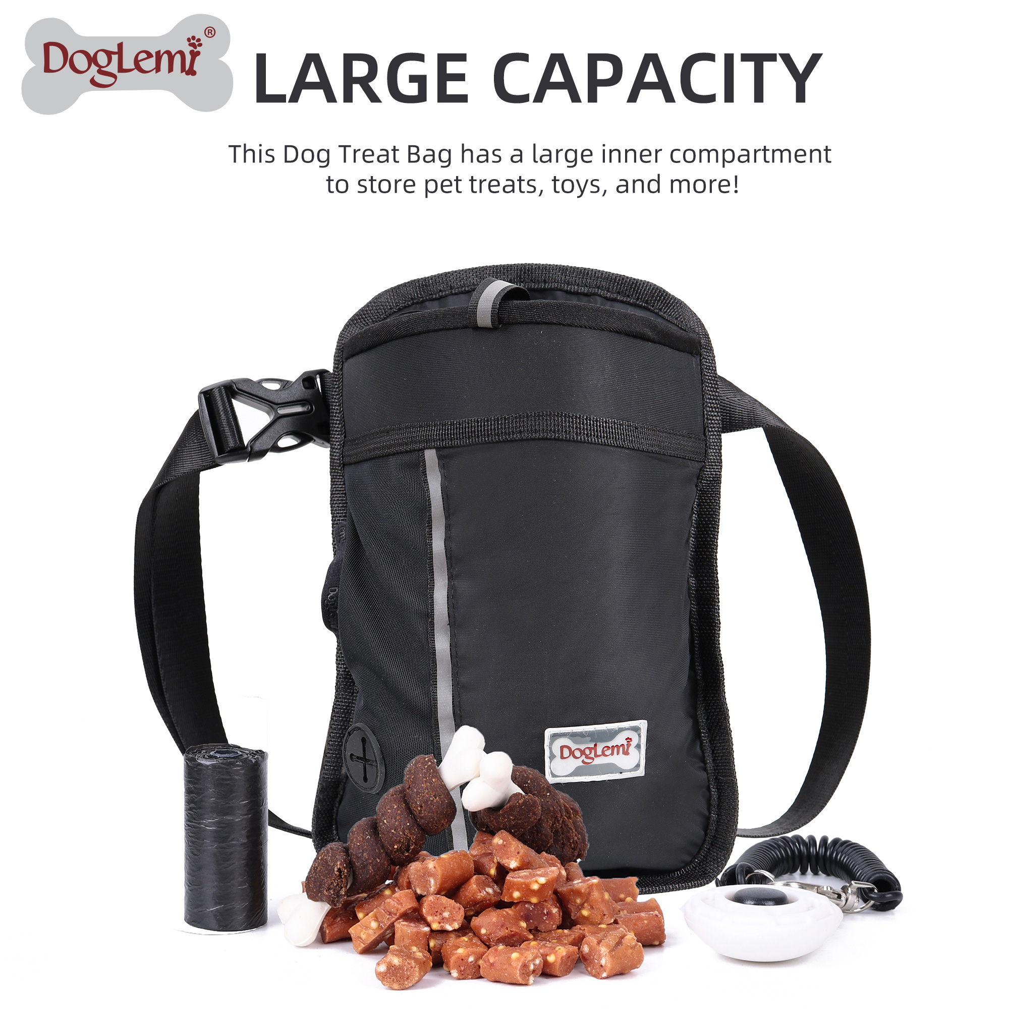 Doglemi Dog Treat Training Beutel mit verstellbarem Bund und Kackenbeutel-Spenderhalter, leicht trägt Einkaufstasche