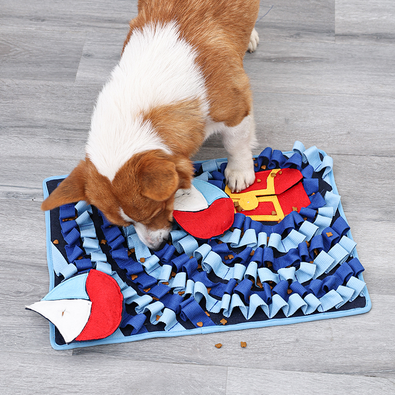 Marine Treasure Design Snuffle Mat for Dogs Pets Sniffing Durable Interactive Food IQ Puzzle Toys Forage Mat Stuff for Smell Nosework Training Slow Eating Lick Feeding Games