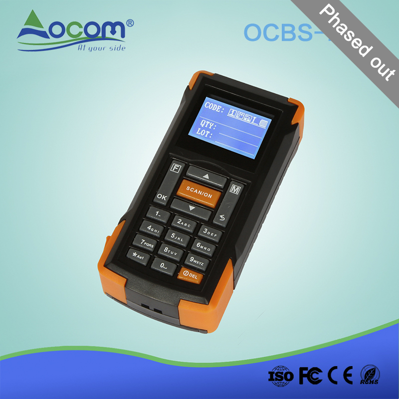 (OCBS-D005 / D105) Mini Scanner de código de barras sem fio com tela e memória