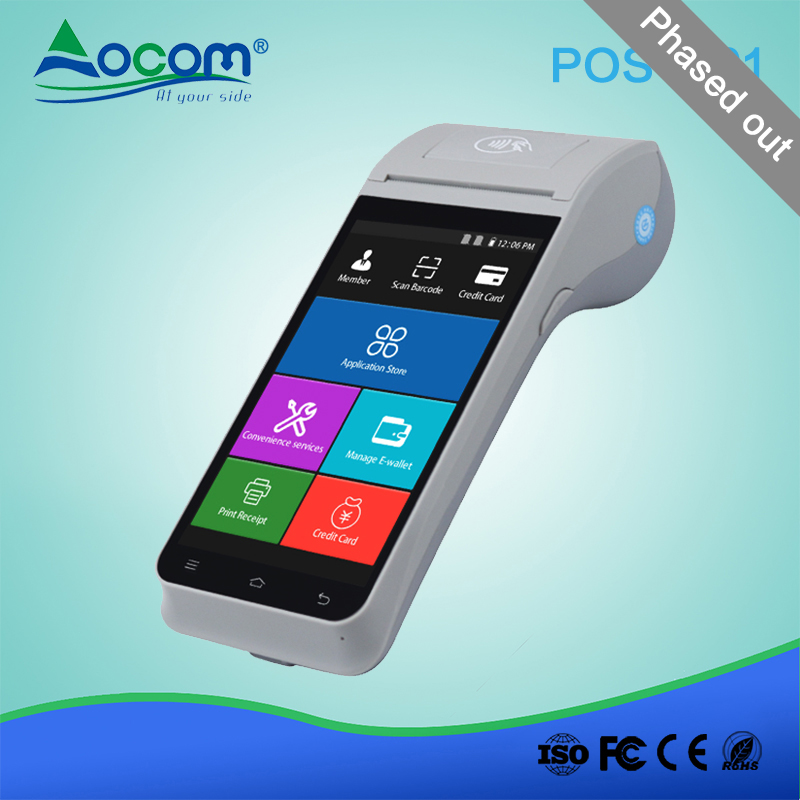 (POS-Z91-Q) Terminal portátil Android 5.1 POS de 5,5 polegadas com impressora térmica de 58 mm