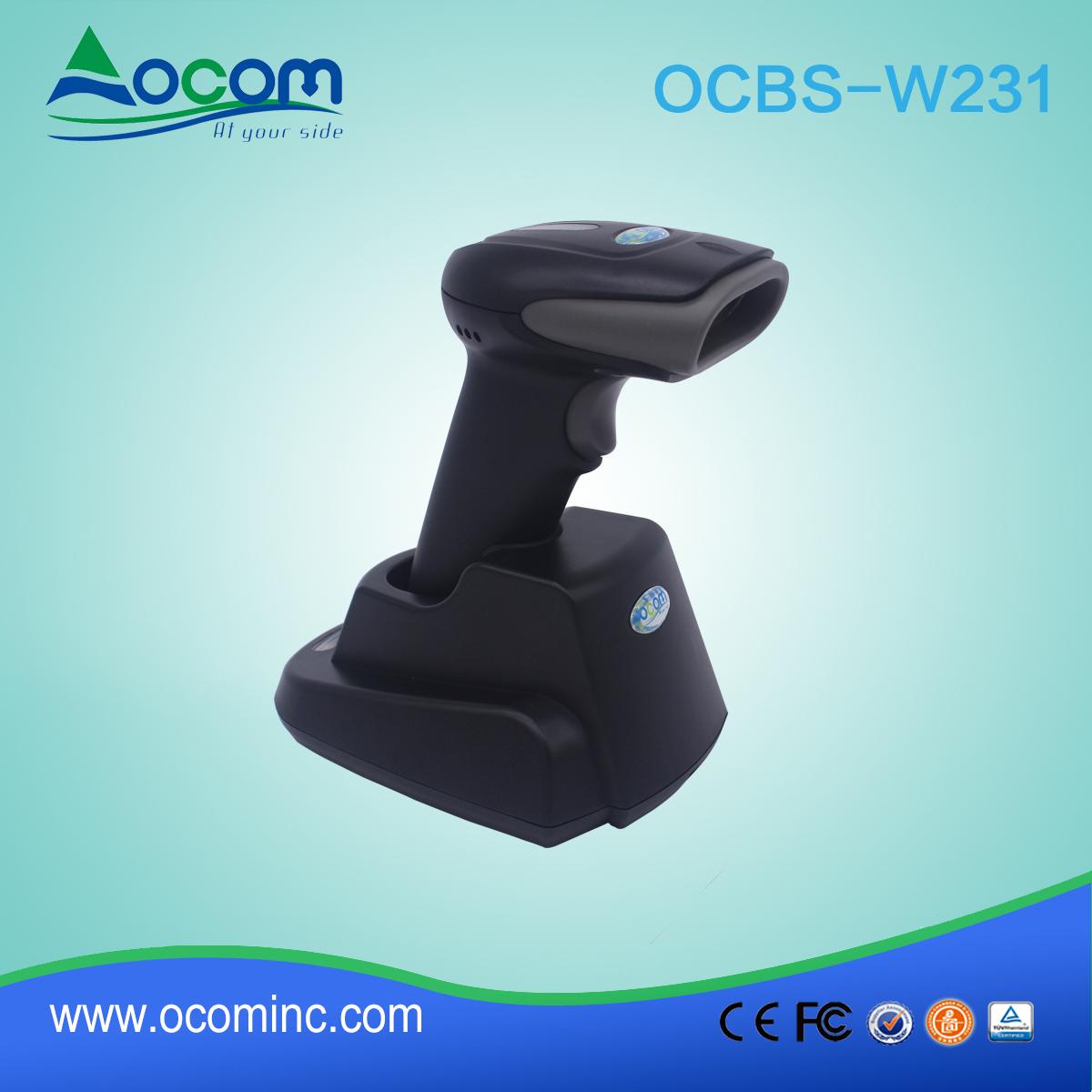 Escáner de código de barras inalámbrico 433MHz con base de carga de receptor USB Cradle