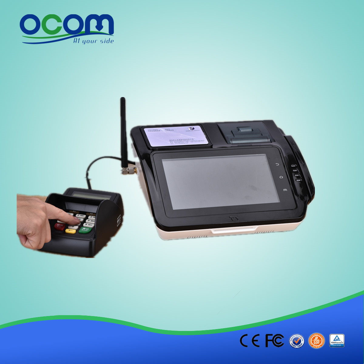 Pas cher 7 "android tablette pos terminal toucher tout en un pos avec qr code et nfc lecteur