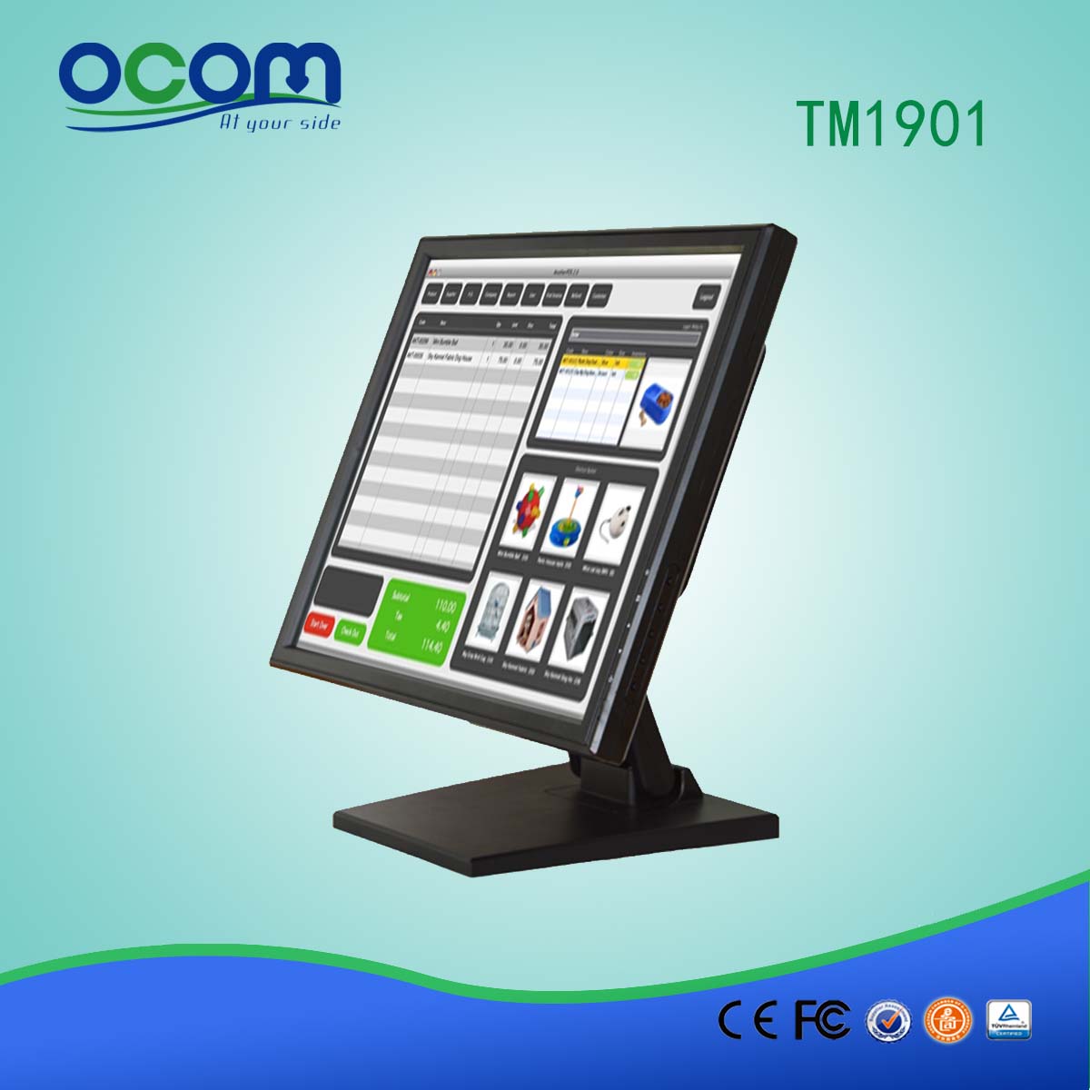 TM1901 Pantalla de POS de pantalla táctil de 19 '' con base levantada