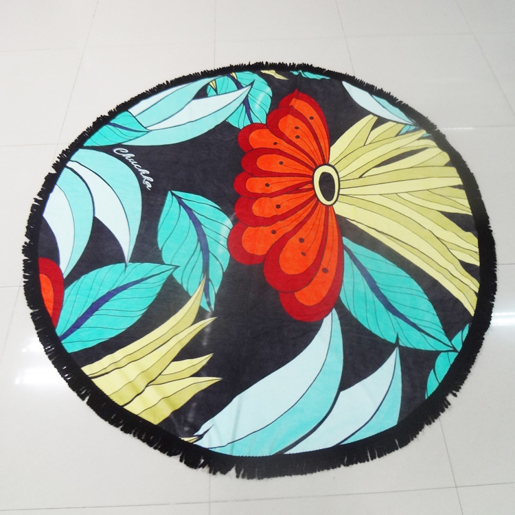 100% cotton velour reactive printed round beach towel with tassel