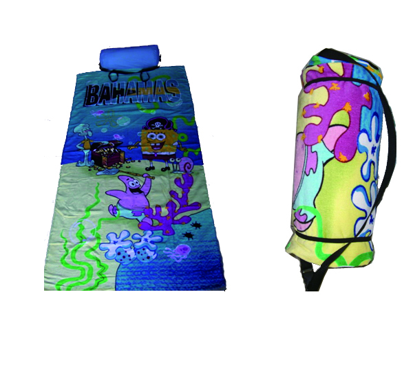 新款100％纯棉活性沙滩巾带枕头