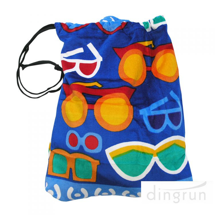 棉丝绒活性印花沙滩巾袋